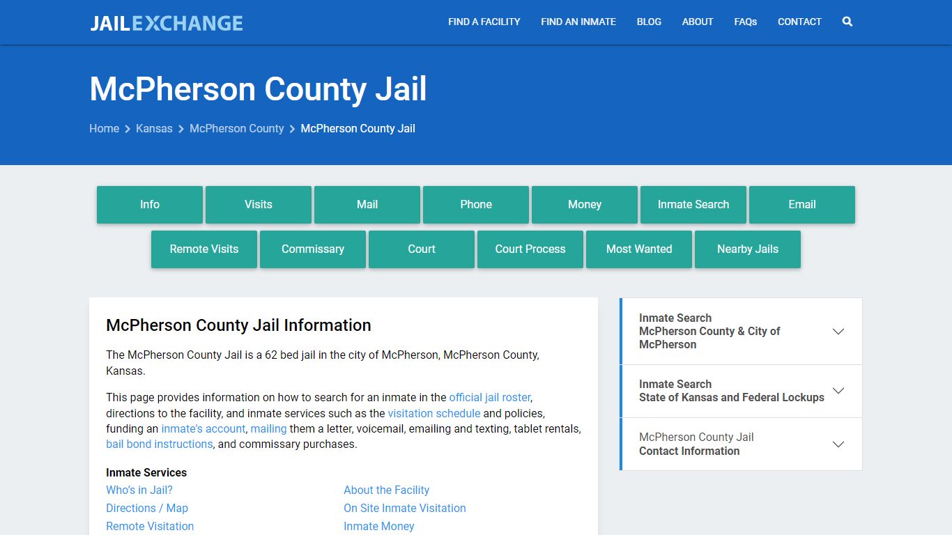 McPherson County Jail, KS Inmate Search, Information