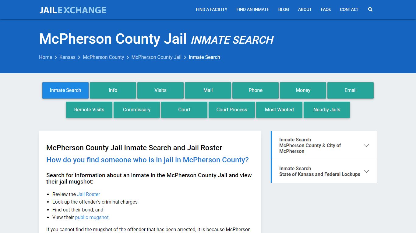 Inmate Search: Roster & Mugshots - McPherson County Jail, KS