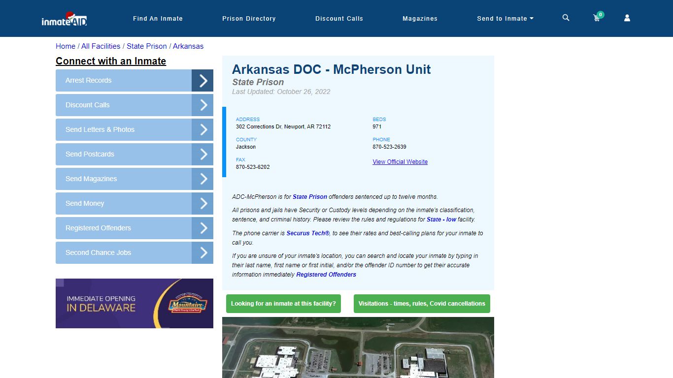 Arkansas DOC (ADC) - McPherson Unit & Inmate Search - Newport, AR