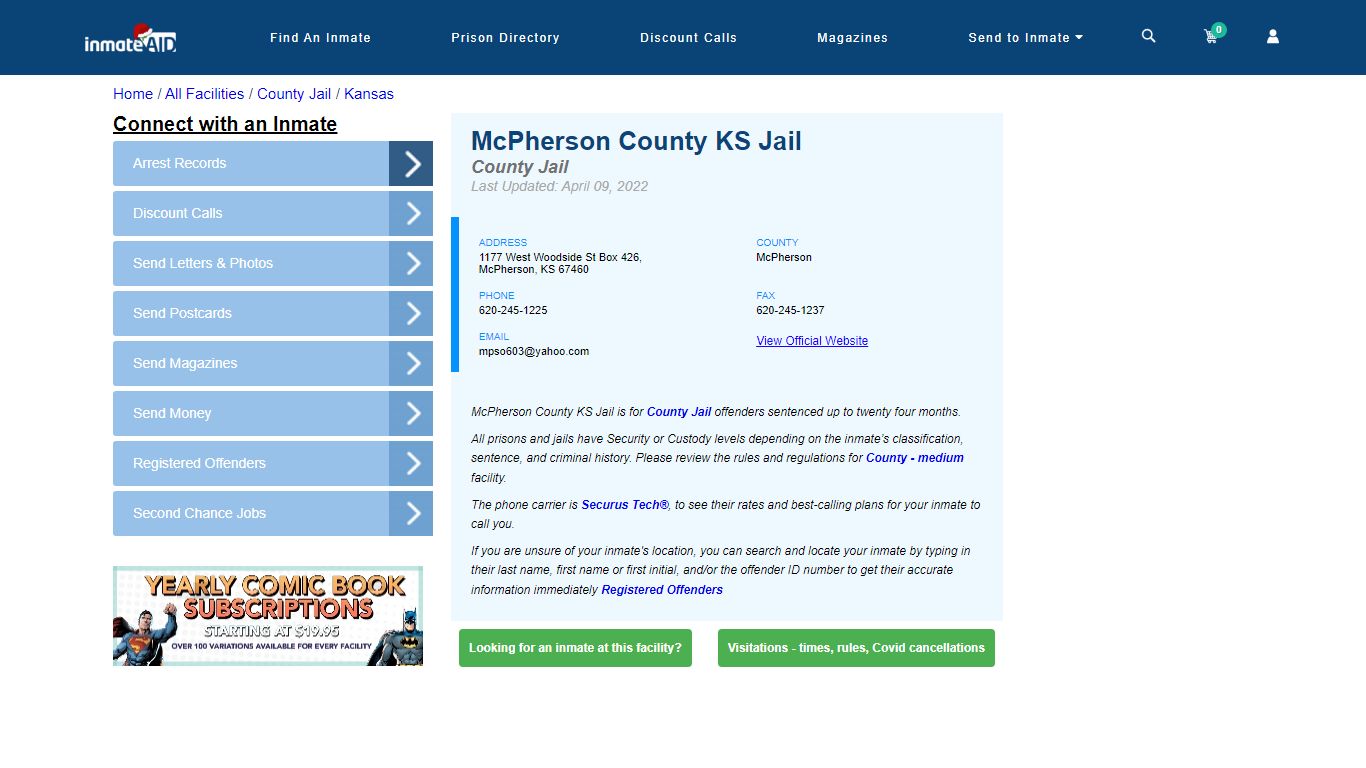 McPherson County KS Jail - Inmate Locator - McPherson, KS