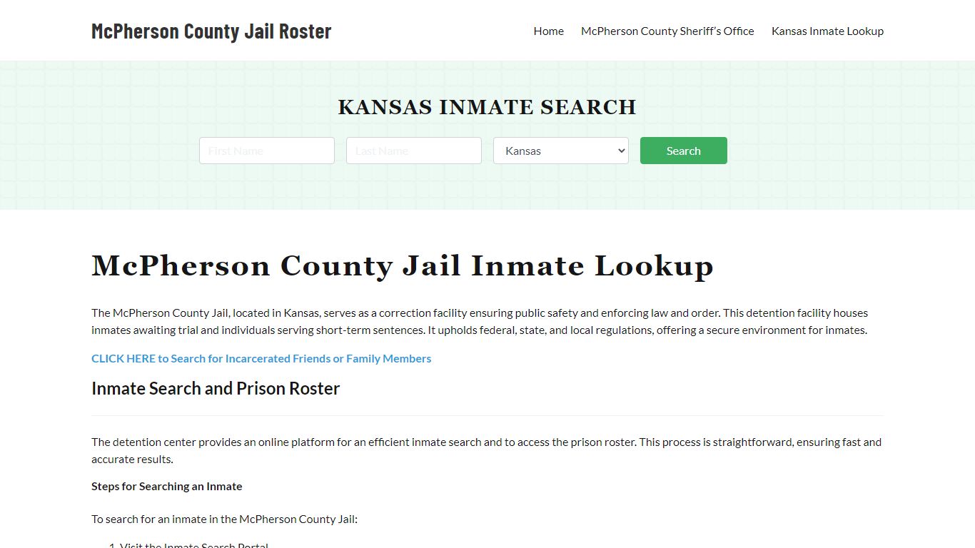 McPherson County Jail Roster Lookup, KS, Inmate Search